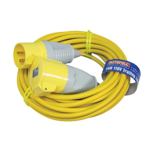 Faithfull Trailing Lead 14 Metre 3.5 kW 32 Amp 2.5mm Cable 110 Volt