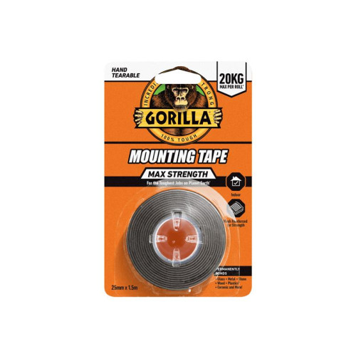 Gorilla Glue Max Strength Indoor Mounting Tape 25mm x 1.5m Black