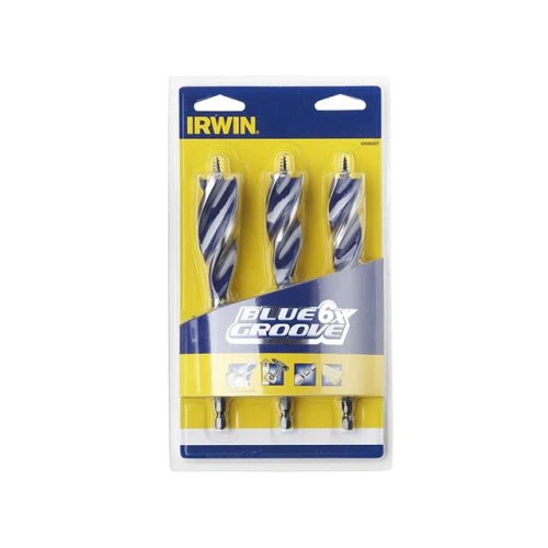 6X Blue Groove Wood Drill Bit Set of 3