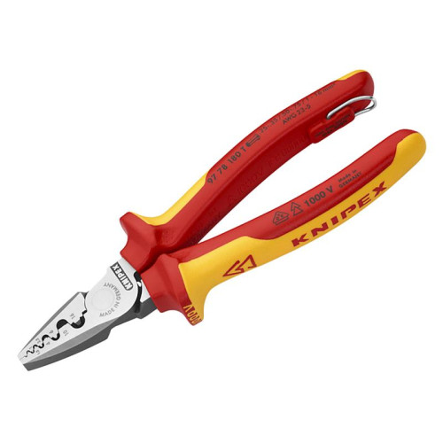 Knipex 97 78 180 T VDE Crimping Pliers with Tether Point 180mm