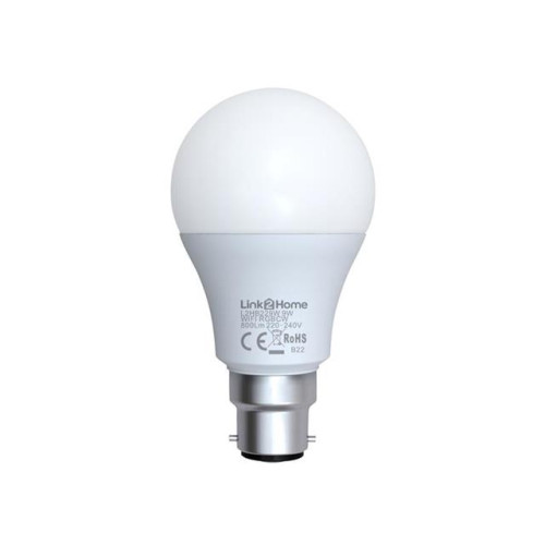 Link2Home Wi-Fi LED BC (B22) Opal GLS Dimmable Bulb, White + RGB 800 lm 9W