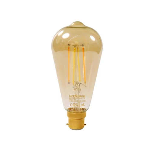 Link2Home Wi-Fi LED BC (B22) Pear Filament Dimmable Bulb, White 470 lm 4.5W