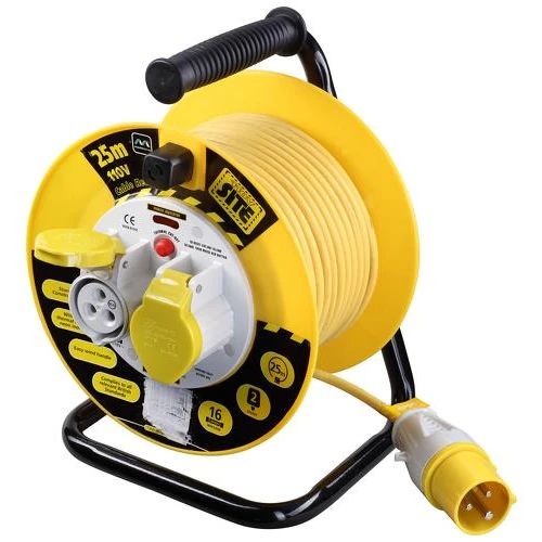 Masterplug 110v 16A 25m 2 Gang Cable Reel with Thermal Cut Out