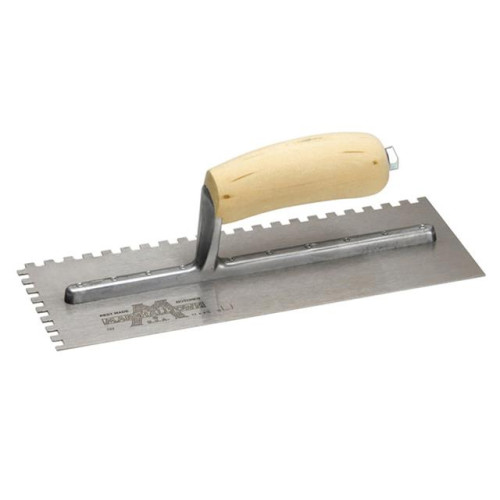 702S Square Notched Trowel - Wooden Handle