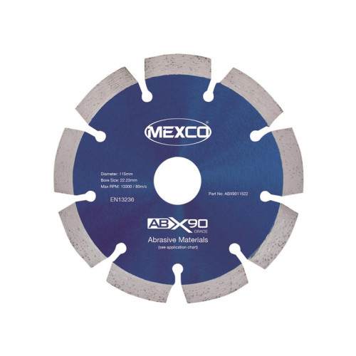 Mexco Abrasive Materials X90 Grade Diamond Blade 115 x 22mm