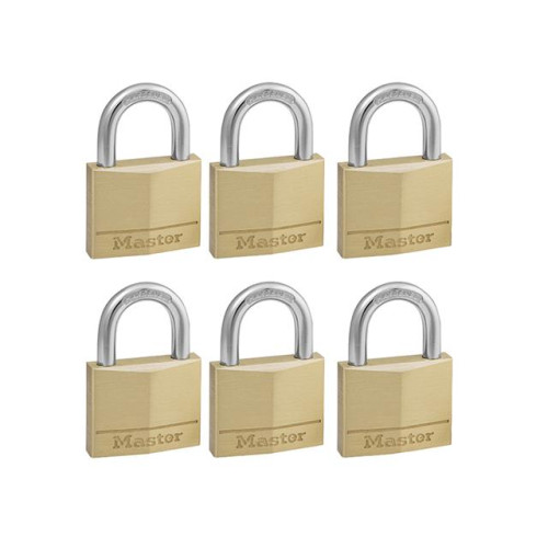 Masterlock Solid Brass 40mm Padlock 4 Pin - Keyed Alike x 6