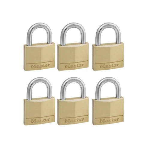 Masterlock Solid Brass 40mm Padlock 4 Pin - Keyed Alike x 6