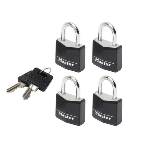 Masterlock Aluminium Black Vinyl Cover 20mm Padlock 3 Pin - Keyed Alike x 4