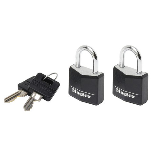Masterlock Aluminium Black Vinyl Cover 20mm Padlock 3 Pin - Keyed Alike x 2