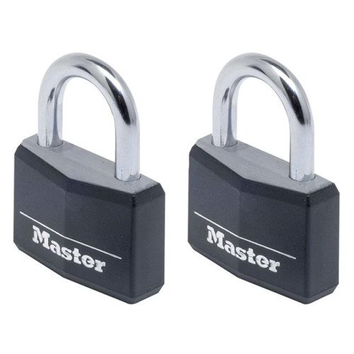 Masterlock Aluminium Black Vinyl Cover 40mm Padlock 4 Pin - Keyed Alike x 2