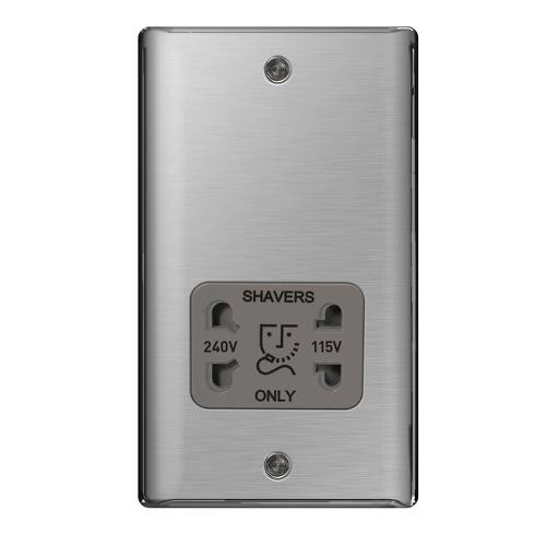 Nexus Metal Brushed Steel Shaver Socket 110v/230V Dual