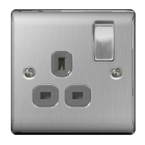 Nexus Metal Brushed Steel 1 Gang 13 Amp Switched Socket