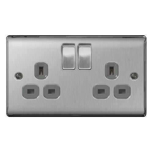 Nexus Metal Brushed Steel 2 Gang 13 Amp Switched Socket
