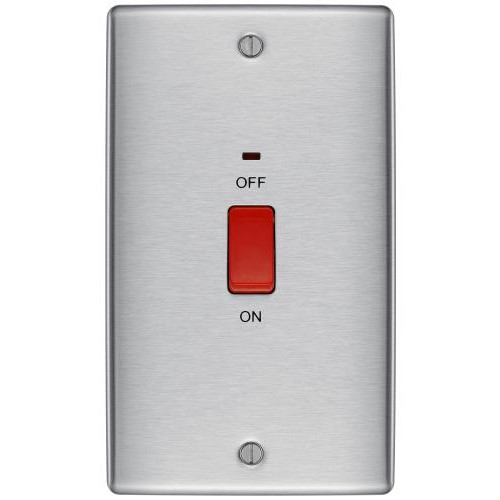 Nexus Metal Brushed Steel 45A Double Pole Switch w/ Indicator, Double Plate