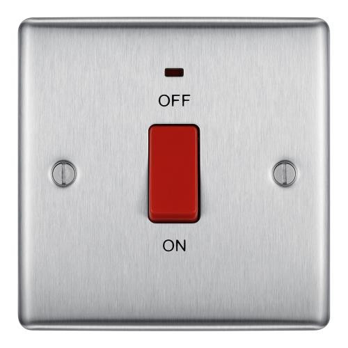 Nexus Metal Brushed Steel 45A Double Pole Switch w/ Indicator, Single Plate