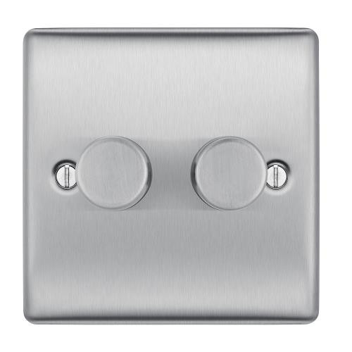 Nexus Metal Brushed Steel 2 Gang 2 Way Dimmer Switch