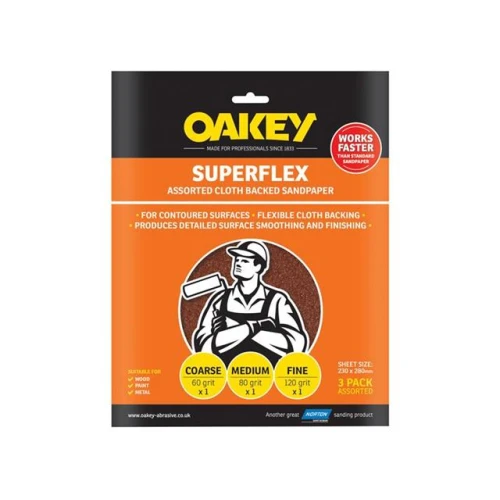 Oakey Cloth Backed Aluminium Oxide Sheets 230 x 280mm Assorted (3)