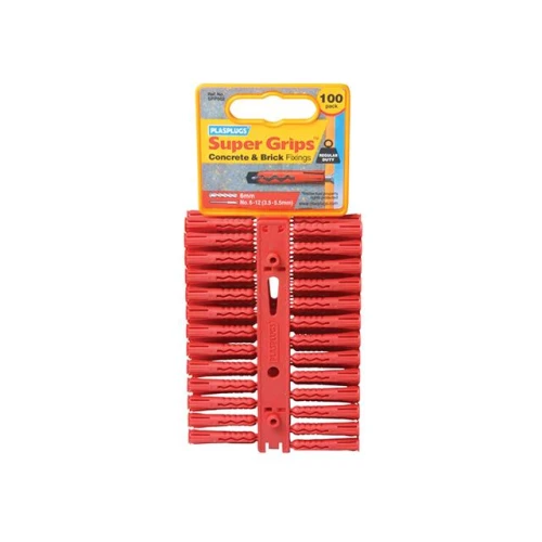 Plasplugs SRP 502 Solid Wall Super Grips&acirc;&cent; Fixings Red (100)