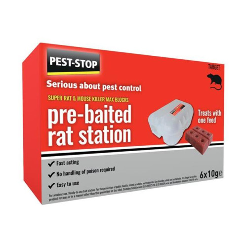 Pest Stop Super Rat & Mouse Killer Wax Block Pre-Baited Station