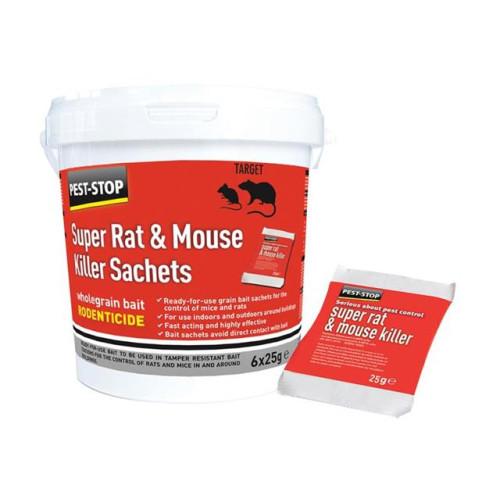 Pest Stop Super Rat & Mouse Killer Sachets (Tub of 6)