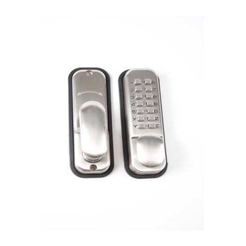 Push Button Lock with Holdback Satin Chrome Plated