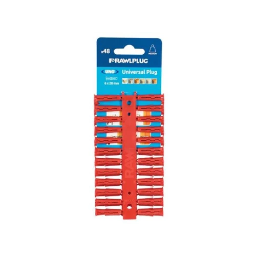 Rawlplug Red Uno Plugs 6mm x 28mm Card of 48