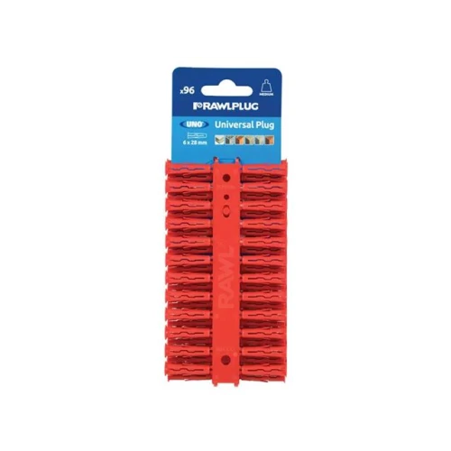 Rawlplug Red Uno Plugs 6mm x 28mm Card of 96