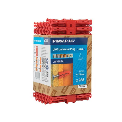 Rawlplug Red Uno Plugs 6mm x 28mm Pack of 288