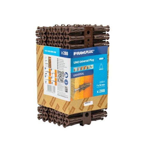 Rawlplug Brown Uno Plugs 7mm x 30mm Pack of 288