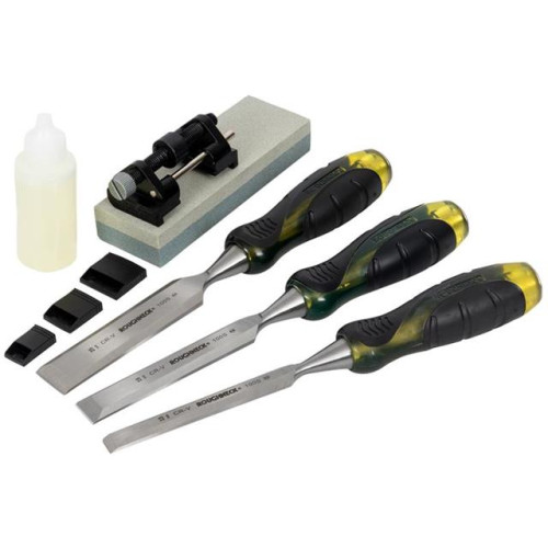 Roughneck Professional Bevel Edge Chisel 3 Piece Set & Sharpening Kit 13mm, 19mm & 25mm