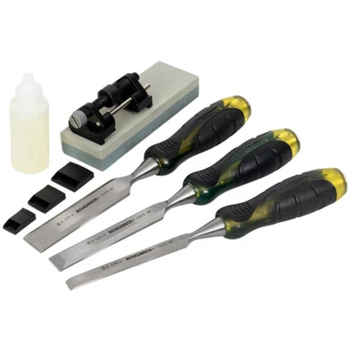 Roughneck Professional Bevel Edge Chisel 3 Piece Set & Sharpening Kit 13mm, 19mm & 25mm