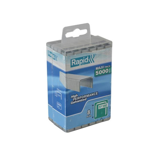 Rapid 140/8 8mm Galvanised Staples Poly Pack 5000