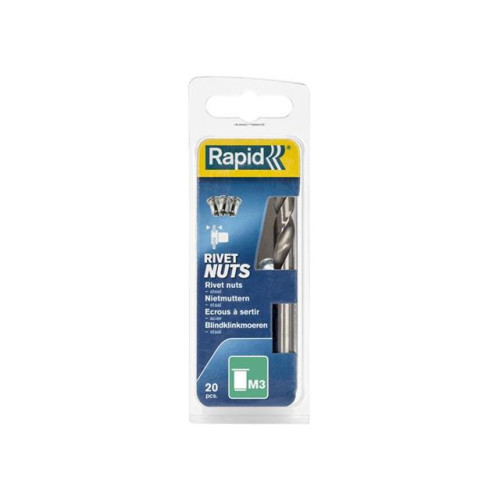 Rapid Steel Rivet Nuts M3 (Pack 20 + Free Drill Bit)