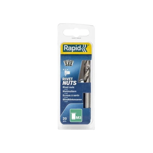 Rapid Steel Rivet Nuts M3 (Pack 20 + Free Drill Bit)
