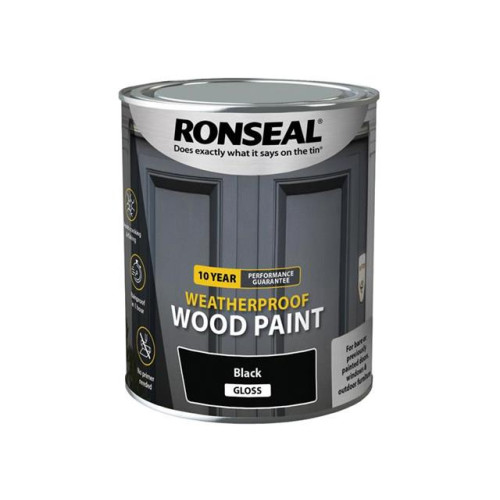 Ronseal 10 Year Weatherproof Wood Paint Black Gloss 750ml