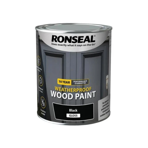 Ronseal 10 Year Weatherproof Wood Paint Black Gloss 750ml