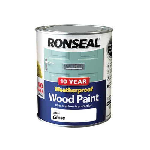 Ronseal 10 Year Weatherproof Wood Paint White Gloss 750ml