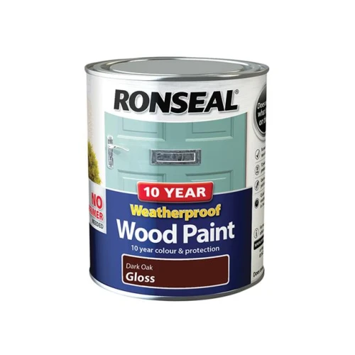 Ronseal 10 Year Weatherproof Wood Paint Dark Oak Gloss 750ml