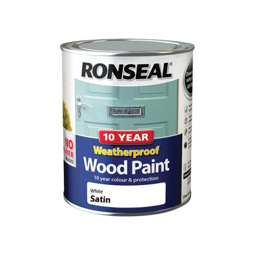 Ronseal 10 Year Weatherproof Wood Paint White Satin 750ml