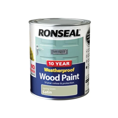 Ronseal 10 Year Weatherproof Wood Paint Spring Green Satin 750ml