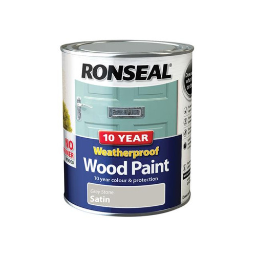 Ronseal 10 Year Weatherproof Wood Paint Grey Stone Satin 750ml