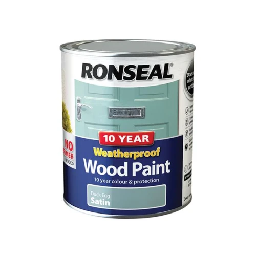 Ronseal 10 Year Weatherproof Wood Paint Duck Egg Blue Satin 750ml