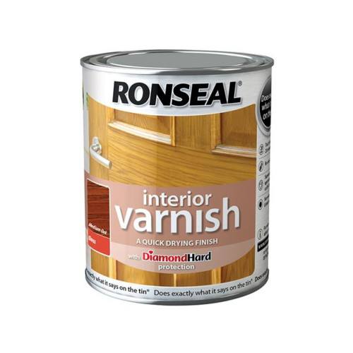 Ronseal Interior Varnish Quick Dry Gloss Medium Oak 750ml