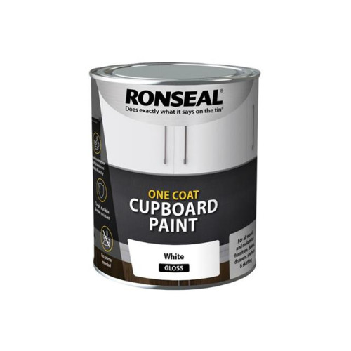 Ronseal One Coat Cupboard Paint White Gloss 750ml