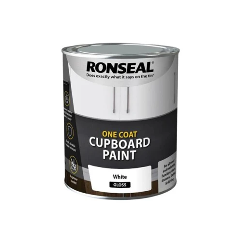 Ronseal One Coat Cupboard Paint White Gloss 750ml
