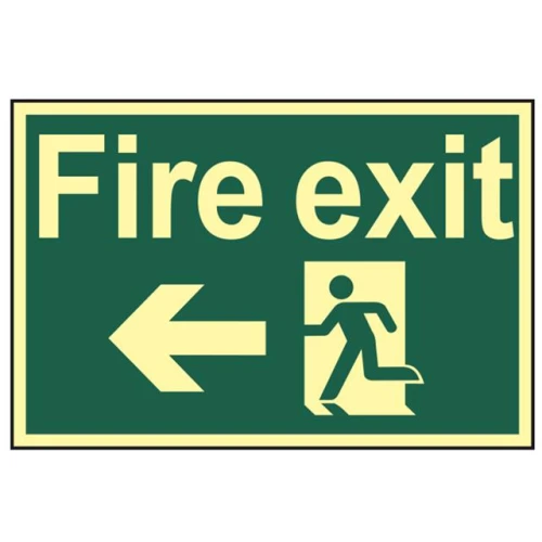 Scan Fire Exit Running Man Arrow Left - Photoluminescent 300 x 200mm