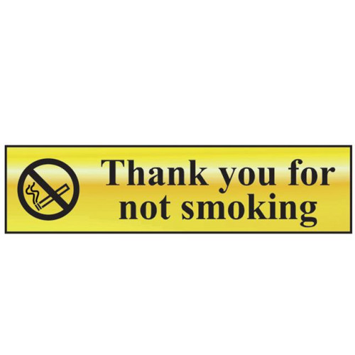 Scan Thank You For Not Smoking - Polished Brass Effect 200 x 50mm
