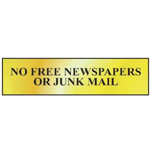 Scan No Free Newspapers Or Junk Mail - Polished Brass Effect 200 x 50mm