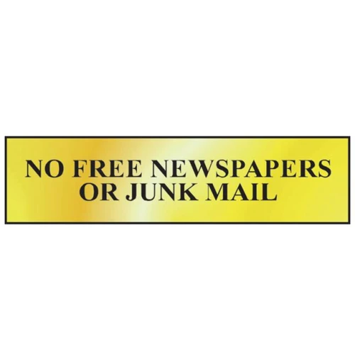 Scan No Free Newspapers Or Junk Mail - Polished Brass Effect 200 x 50mm