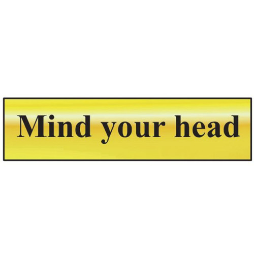 Scan Mind Your Head - Polished Brass Effect 200 x 50mm